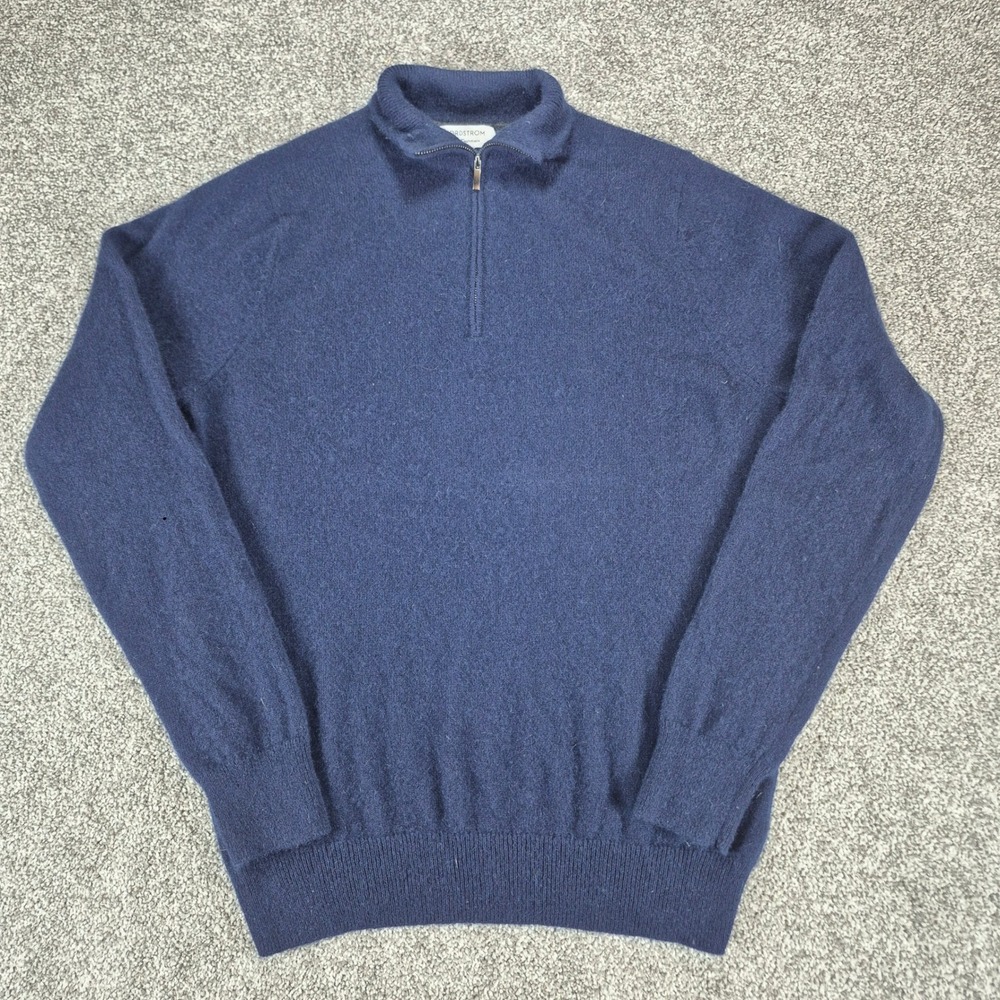 Nordstrom 100% Cashmere Sweater Mens‎ Medium Navy Blue 1/4 Zip Pullover